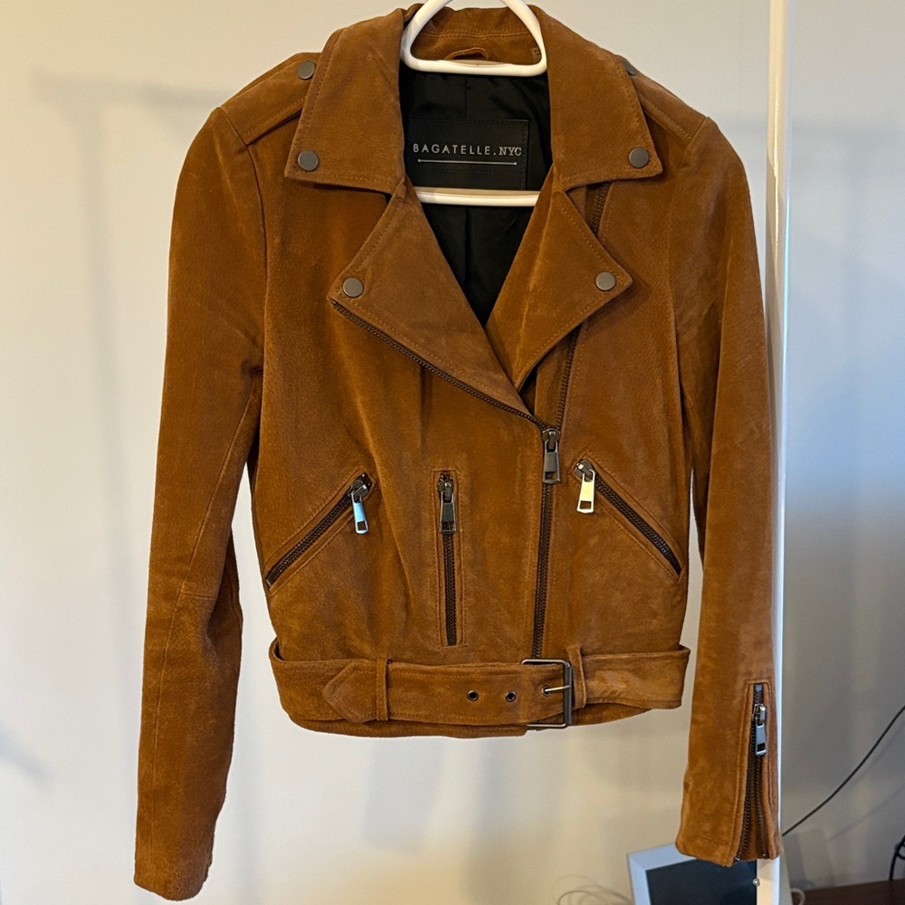 bagatelle Suede Moto Jacket in Cognac Brown